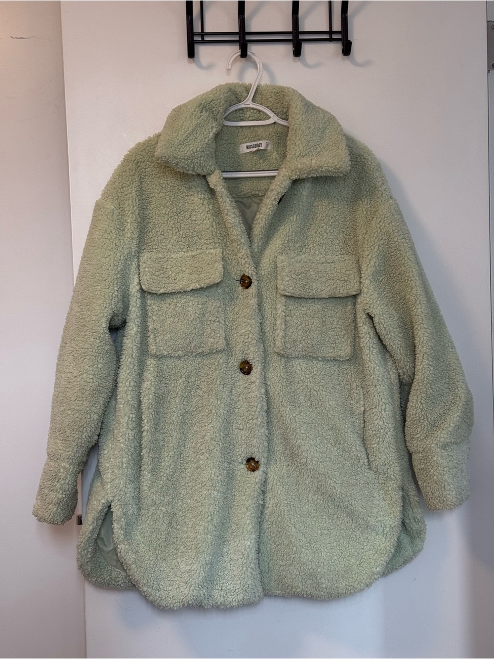 Missguided Light Mint Green Teddy Jacket